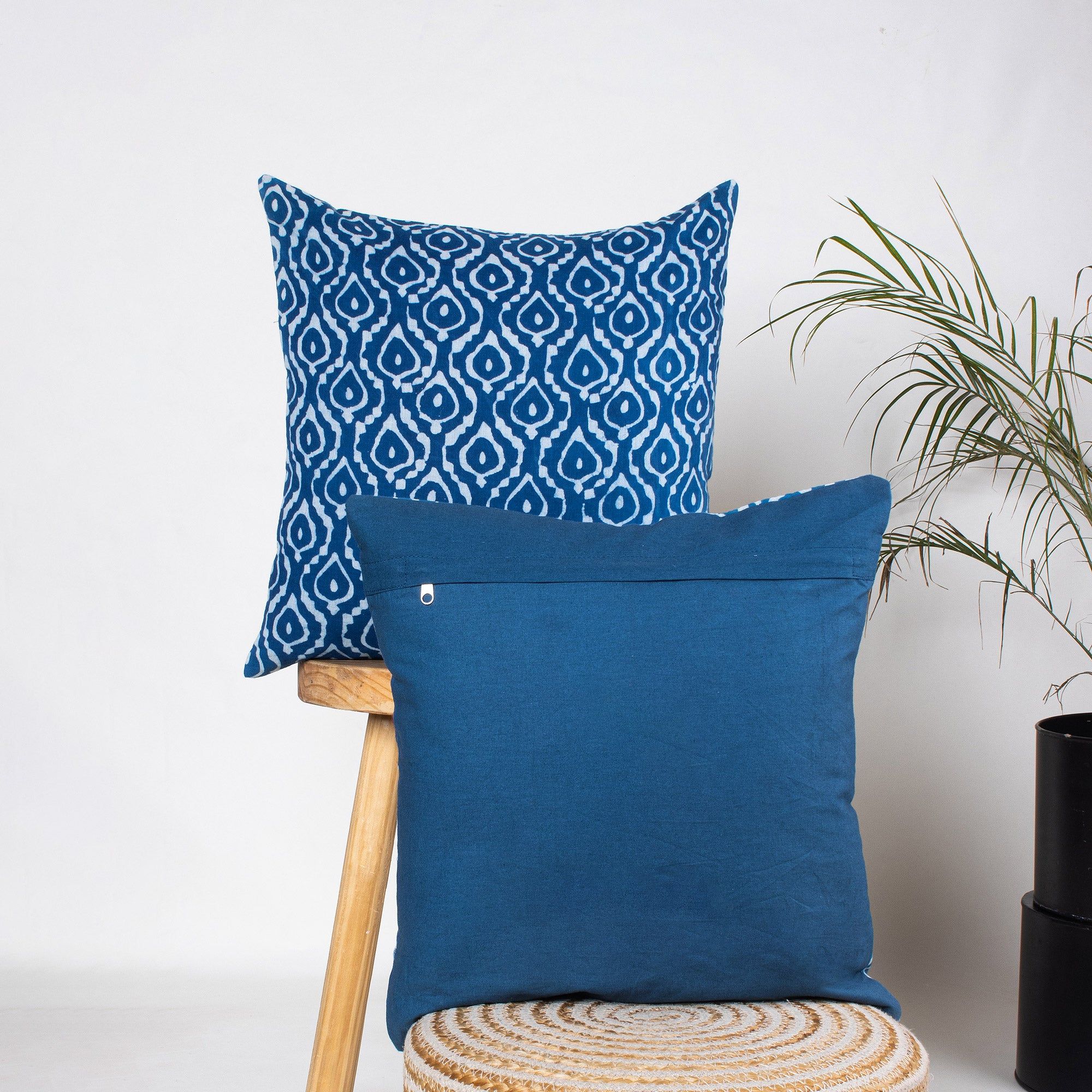 Custom Hand Block Indigo Blue Printed Cotton Cushions